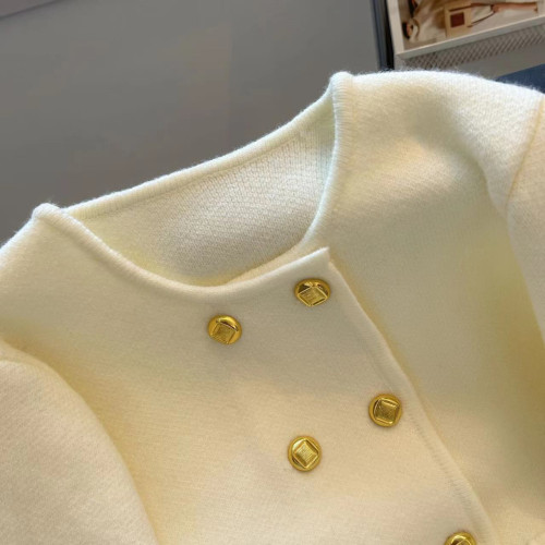 專櫃撤廻剪標小香風雙排釦毛衣開衫女秋冬名媛氛圍感短款針織外套