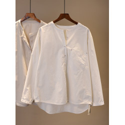 春季2026休閒條紋長袖襯衫女棉料寬鬆大碼百搭氣質圓領簡約上衣潮