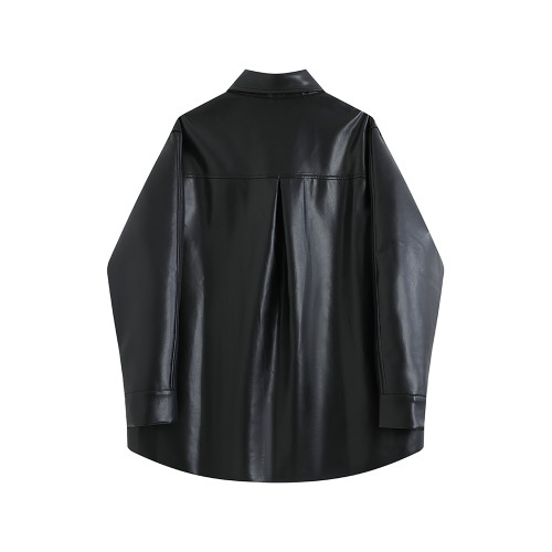 KAKD黑色皮衣外套女秋冬新款復古港風寬鬆氣質休閒薄款皮夾克上衣