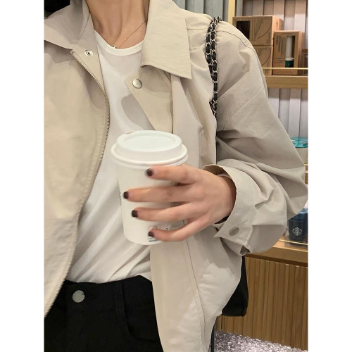 高級感氣質純色短外套女韓版簡約休閒百搭夾克工裝上衣春秋新款