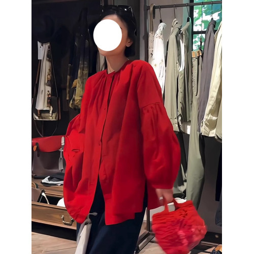 專櫃撤櫃早春新款韓版復古設計感寬鬆休閒顯瘦百搭紅色長袖襯衫女