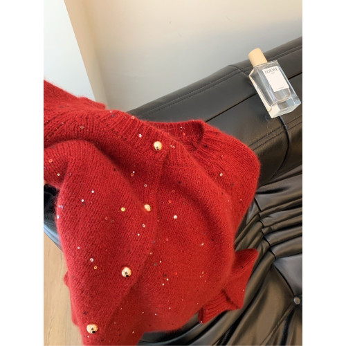 專櫃撤廻剪標氛圍感新年紅色亮片針織開衫女2025新款軟糯針織外套