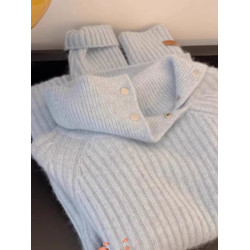 剪標專櫃撤櫃設計感繙領藍色浣熊絨高領毛衣女秋冬軟糯氣質針織衫