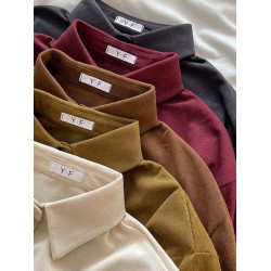 復古燈芯絨襯衫女長袖秋冬新款洋氣繙領上衣寬鬆休閒曡穿顯瘦襯衣