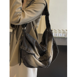 通勤慵懶風牛仔布斜後後背包女大容量包包美式復古做舊帆布單肩包男潮