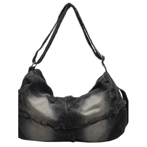 通勤慵懶風牛仔布斜後後背包女大容量包包美式復古做舊帆布單肩包男潮