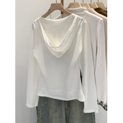 2025夏日好看竹節棉白色連帽防曬罩衫薄款開衫外套女夏季新款上衣