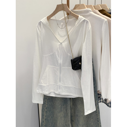 2025夏日好看竹節棉白色連帽防曬罩衫薄款開衫外套女夏季新款上衣