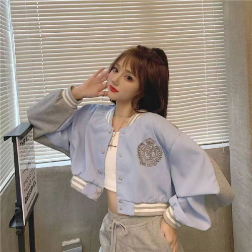 灰色復古風拼色短外套女春秋季2026新款小個子棒球服夾克上衣初秋