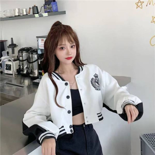 灰色復古風拼色短外套女春秋季2026新款小個子棒球服夾克上衣初秋