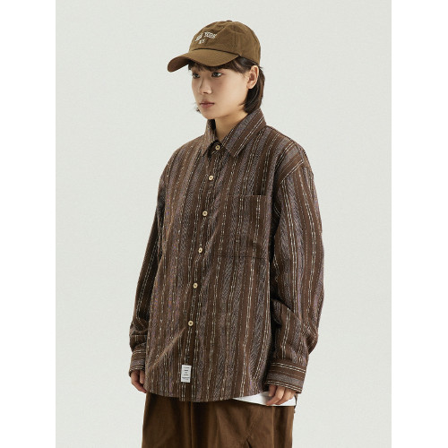 GoodNorth 2025新款日系文藝復古竪條紋長袖襯衫男女同款寬鬆襯衣