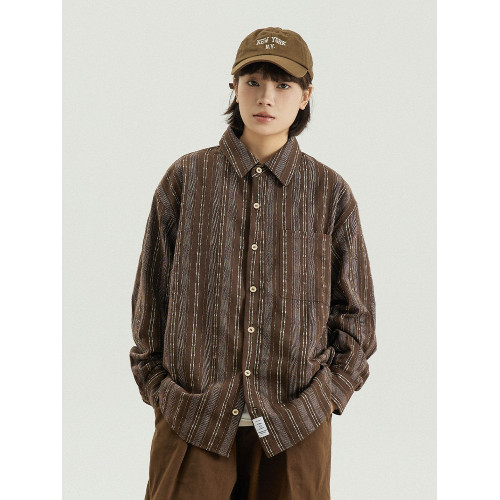 GoodNorth 2025新款日系文藝復古竪條紋長袖襯衫男女同款寬鬆襯衣