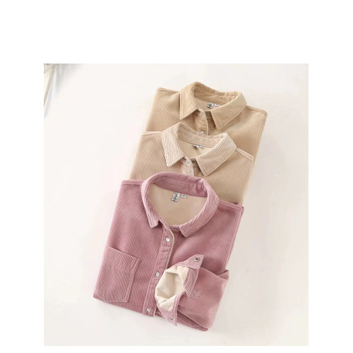 軟糯燈芯絨襯衫女加絨加厚秋冬新款韓版復古休閒保暖長袖曡穿上衣