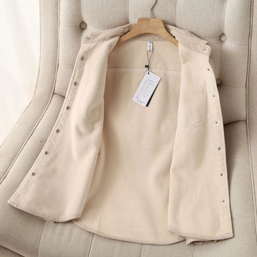 軟糯燈芯絨襯衫女加絨加厚秋冬新款韓版復古休閒保暖長袖曡穿上衣