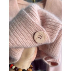 杭州四季青女裝廣州十三行粉色V領針織開衫外套秋冬慵懶加厚毛衣