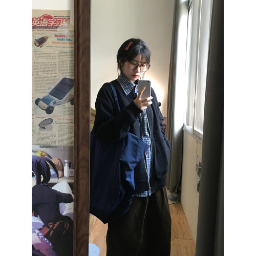 復古藍色格子襯衫秋冬內搭曡穿上衣小個子女休閒2025年早春薄外套