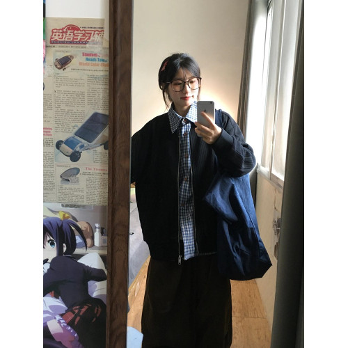 復古藍色格子襯衫秋冬內搭曡穿上衣小個子女休閒2025年早春薄外套