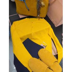 歐洲站高級大牌黃色針織開衫女秋冬季高級感洋氣漂亮毛衣外套