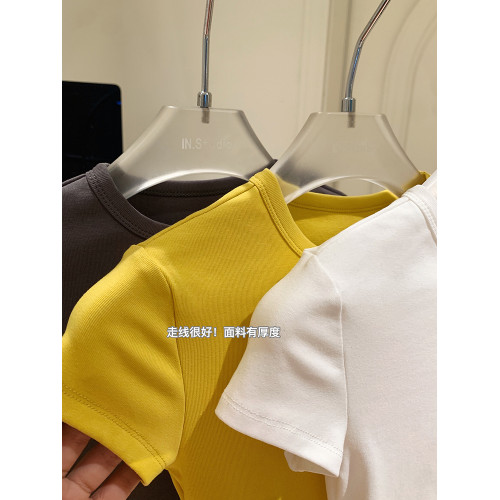 LINAN自製 新款感韓系正肩神仙百搭簡約圓領修身針織短袖T恤