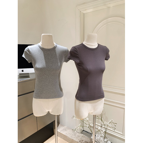 LINAN自製 新款感韓系正肩神仙百搭簡約圓領修身針織短袖T恤