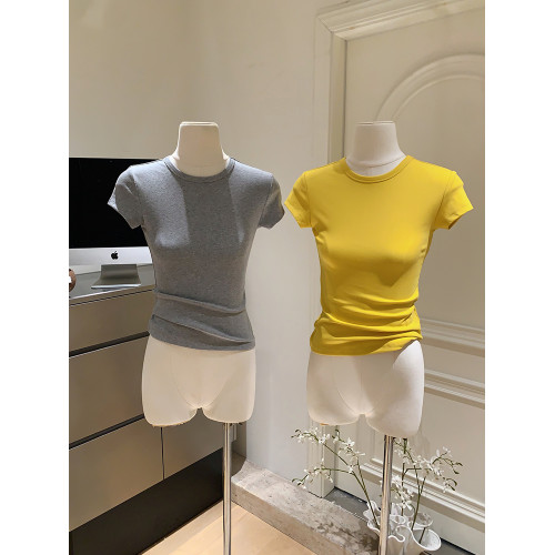 LINAN自製 新款感韓系正肩神仙百搭簡約圓領修身針織短袖T恤