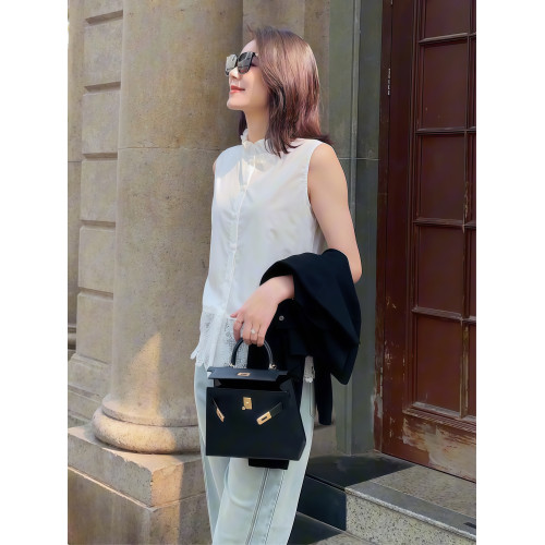 麥芽/Mayya 小芭蕾 春季新款無袖鉤花白色木耳邊打底馬甲襯衫女士