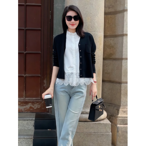 麥芽/Mayya 小芭蕾 春季新款無袖鉤花白色木耳邊打底馬甲襯衫女士