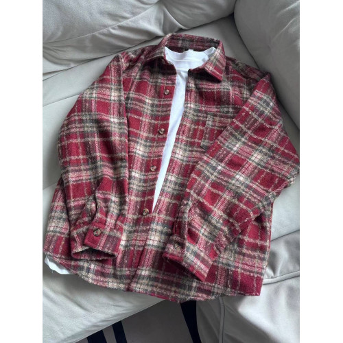 別致超好看加厚格子毛呢襯衫外套女寬鬆休閒慵懶風中長款襯衣開衫