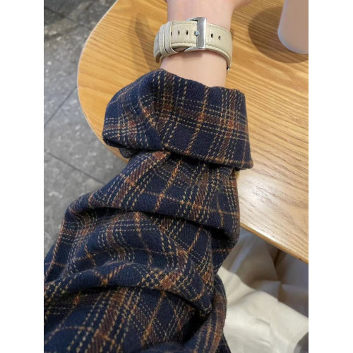 別致超好看加厚格子毛呢襯衫外套女寬鬆休閒慵懶風中長款襯衣開衫