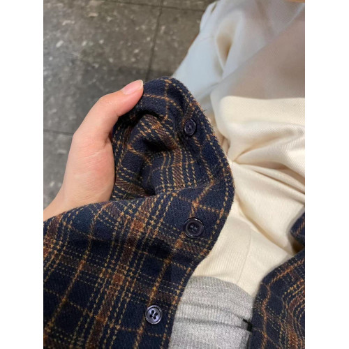 別致超好看加厚格子毛呢襯衫外套女寬鬆休閒慵懶風中長款襯衣開衫