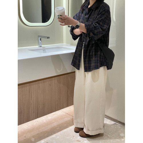 別致超好看加厚格子毛呢襯衫外套女寬鬆休閒慵懶風中長款襯衣開衫