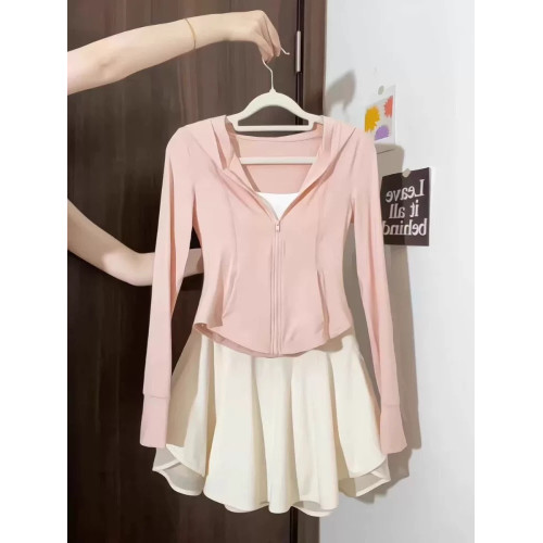 粉色冰絲防曬運動衣女2025新款修身收腰瑜珈服短款上衣小個子外套