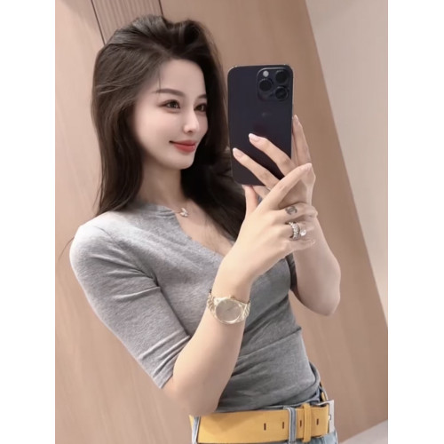 性感辣妹半開領正肩五分袖T恤女2025夏季新款設計感顯瘦短款上衣