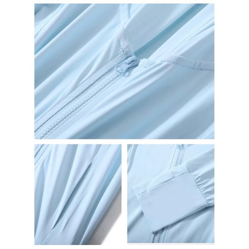 奶藍色修身防曬遮陽上衣女款夏季2025新款冰絲開衫baby藍外套收腰