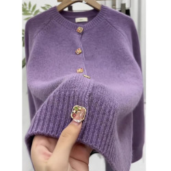 杭州四季青女裝廣州十三行香芋紫色毛衣外套女秋冬季針織開衫外搭