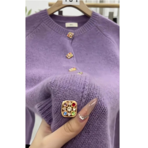 杭州四季青女裝廣州十三行香芋紫色毛衣外套女秋冬季針織開衫外搭