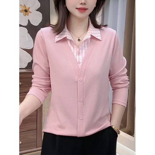 2026新款女士打底衫大碼春秋上衣中年女裝Z假兩件女士長袖t恤百搭