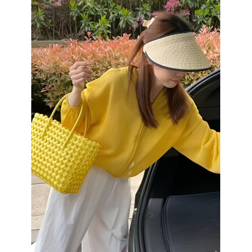 復古黃色連帽薄款長袖防曬服外套女2025新款早秋寬鬆休閒短款上衣