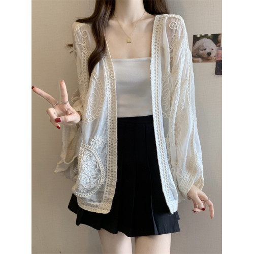 波西米亞度假風蕾絲刺綉防曬開衫外套女2025春大碼胖mm中長款上衣