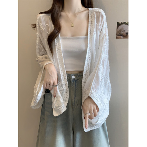 波西米亞度假風蕾絲刺綉防曬開衫外套女2025春大碼胖mm中長款上衣
