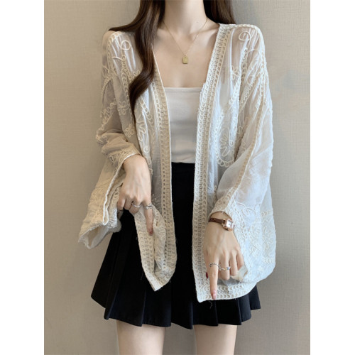 波西米亞度假風蕾絲刺綉防曬開衫外套女2025春大碼胖mm中長款上衣