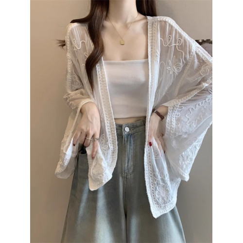 波西米亞度假風蕾絲刺綉防曬開衫外套女2025春大碼胖mm中長款上衣