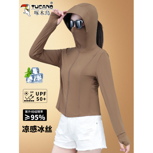啄木鳥黑色冰絲防曬衣修身女款外套2025新款夏季upf50+輕薄防曬服