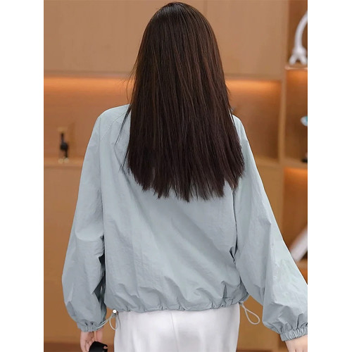 灰色新款時髦小立領寬鬆防曬衣薄款外套休閒2025夏天戶外運動夾克