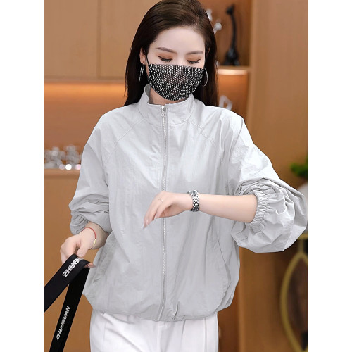 灰色新款時髦小立領寬鬆防曬衣薄款外套休閒2025夏天戶外運動夾克