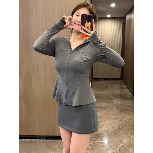 大碼夏季防紫外線連帽防曬服女胖mm修身收腰瑜珈外套輕薄冰絲上衣