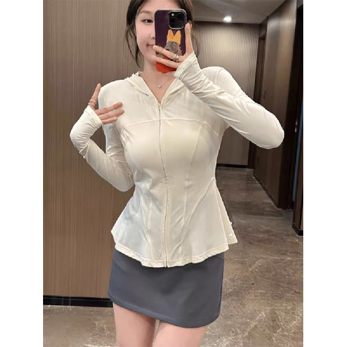 大碼夏季防紫外線連帽防曬服女胖mm修身收腰瑜珈外套輕薄冰絲上衣