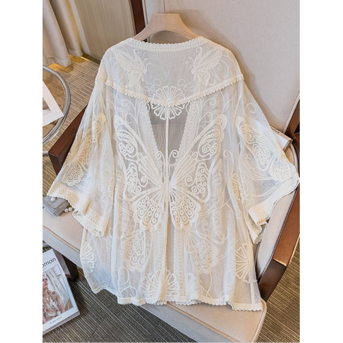 氣質獨特七分袖防曬開衫女2025新款夏季大碼胖mm短袖外搭薄款上衣