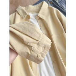 小個子杏色純棉襯衫女曡穿內搭寬鬆百搭顯瘦遮肉開衫上衣襯衣外穿