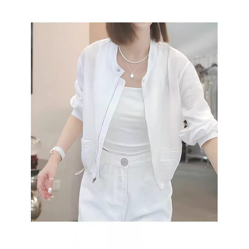 歐貨時尚薄款長袖防曬外套女夏季2026新款透氣百搭短款拉鍊防曬衣